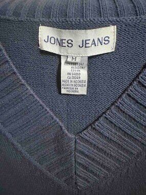 Oversized JonesJeans NavyBlue Cotton Fisherman Slouchy Sweater VNeck EUC Vintage